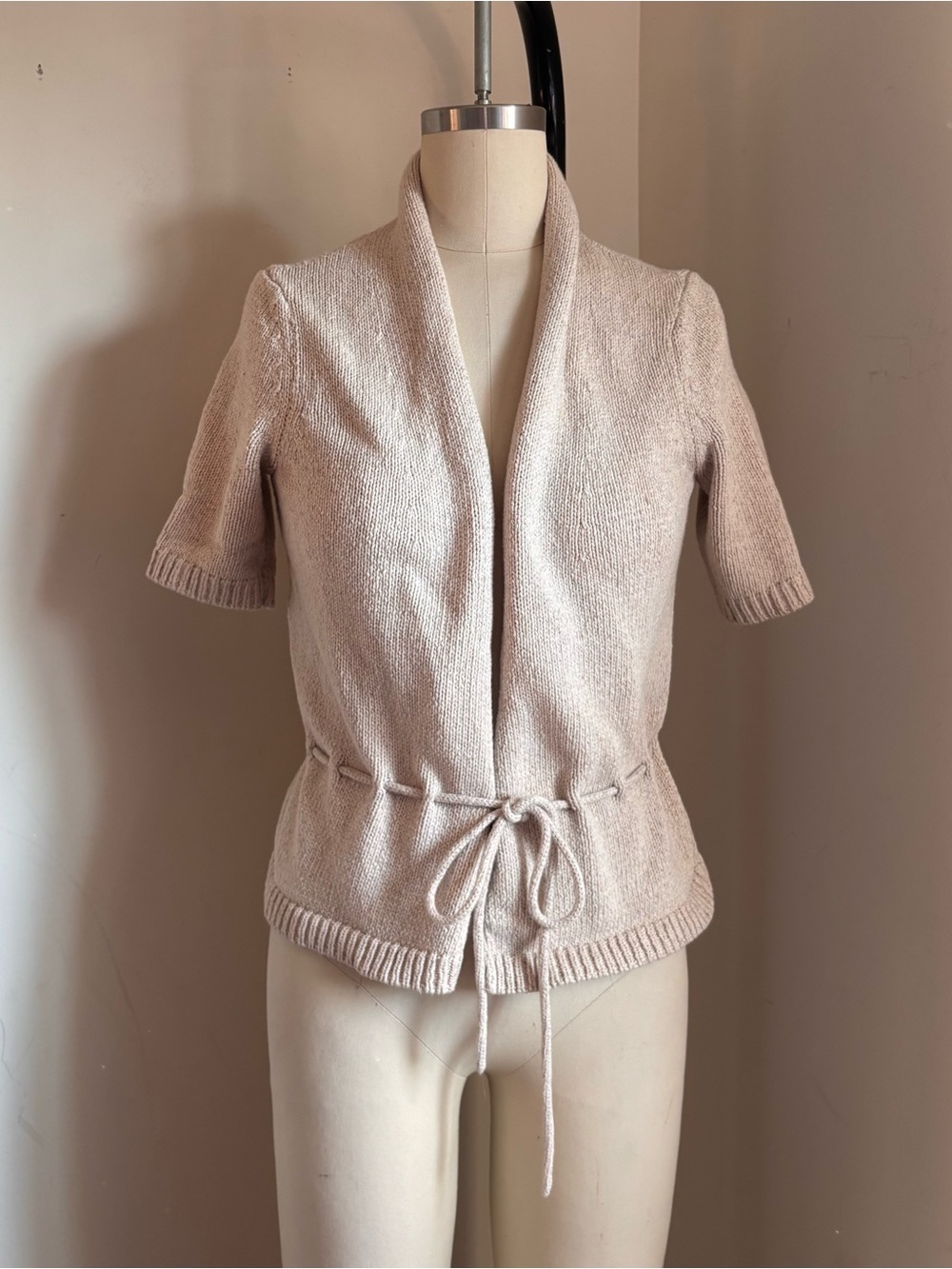 Talbots cream knit cardigan with tie waist